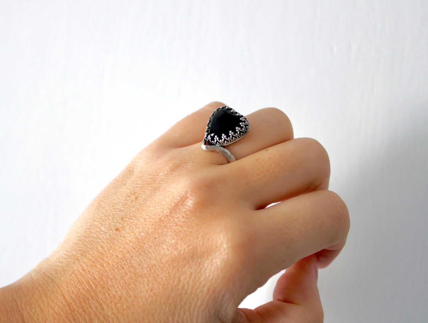 Onyx Heart Chevron Ring- Size 6.5