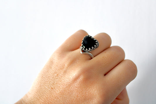 Onyx Heart Chevron Ring- Size 6.5