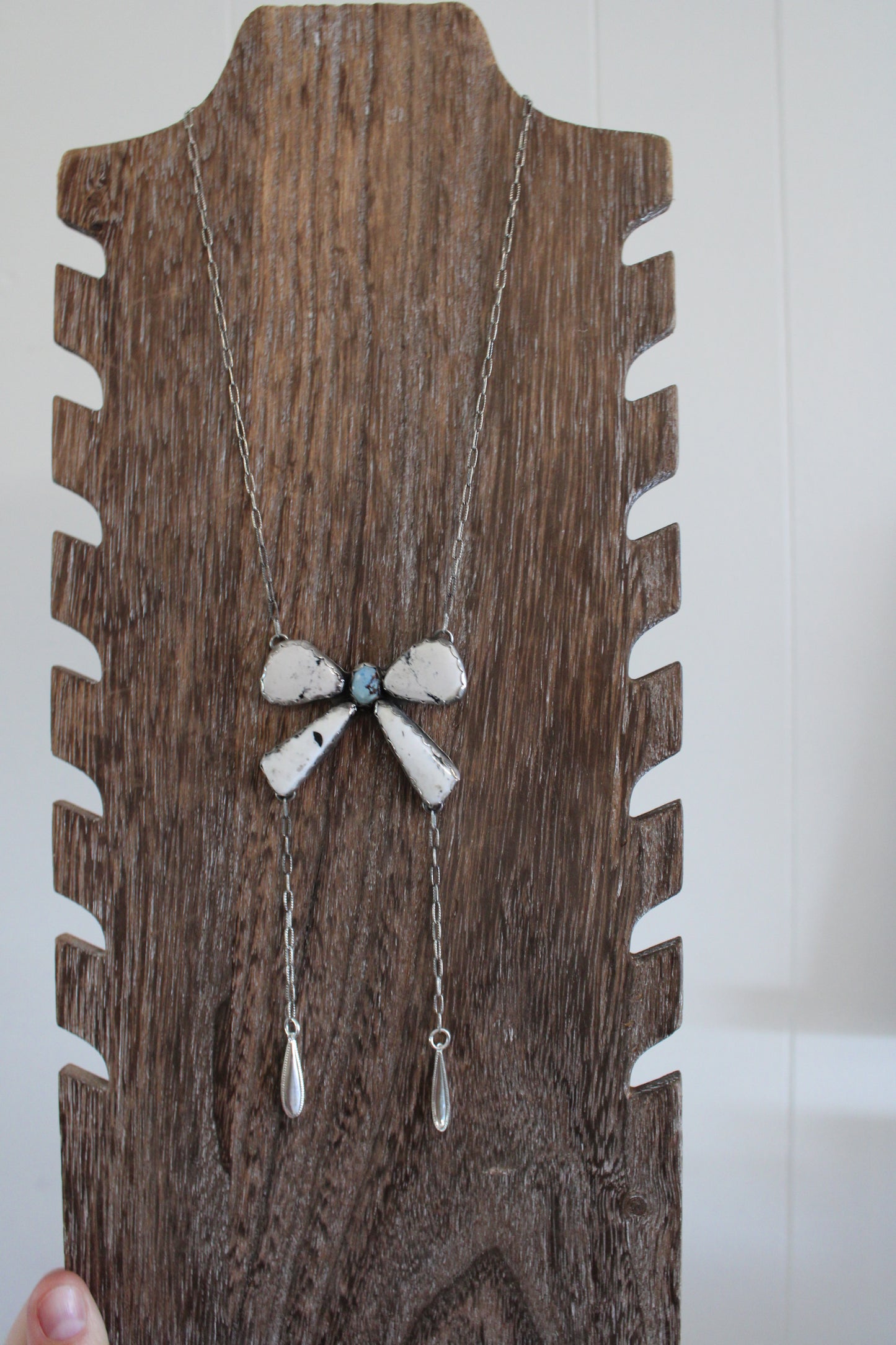 White Buffalo Turquoise Bow Necklace with Golden Hills