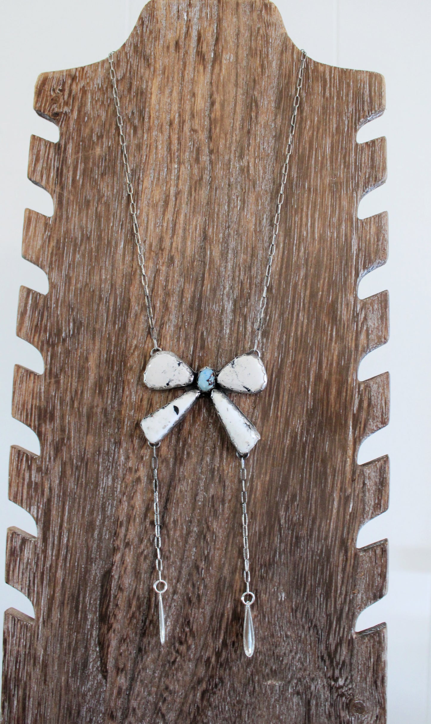 White Buffalo Turquoise Bow Necklace with Golden Hills