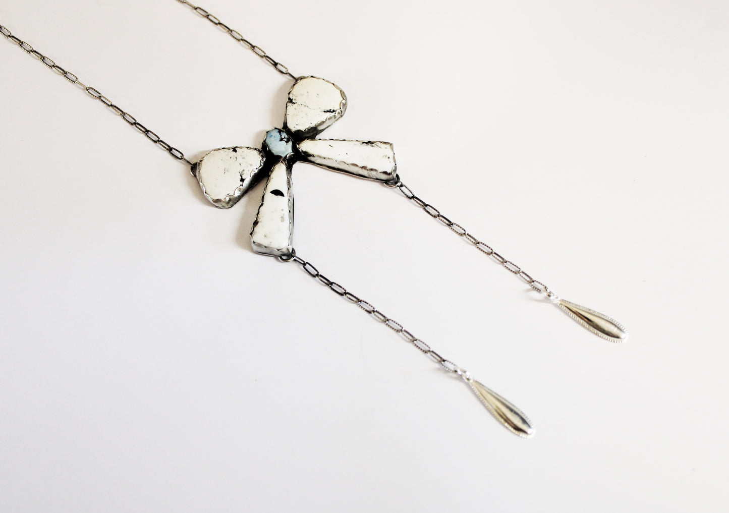 White Buffalo Turquoise Bow Necklace with Golden Hills