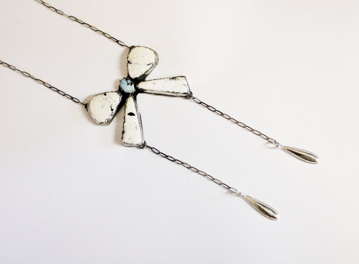 White Buffalo Turquoise Bow Necklace with Golden Hills