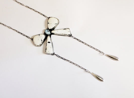 White Buffalo Turquoise Bow Necklace with Golden Hills