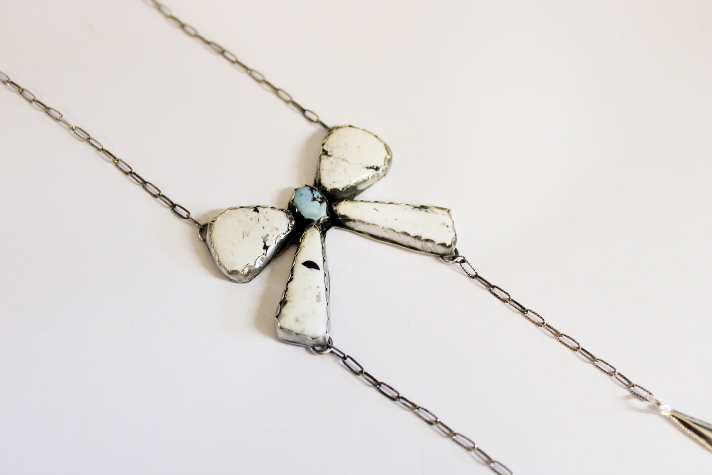 White Buffalo Turquoise Bow Necklace with Golden Hills