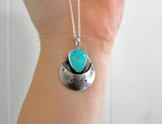 Kingman Turquoise crescent moon necklace
