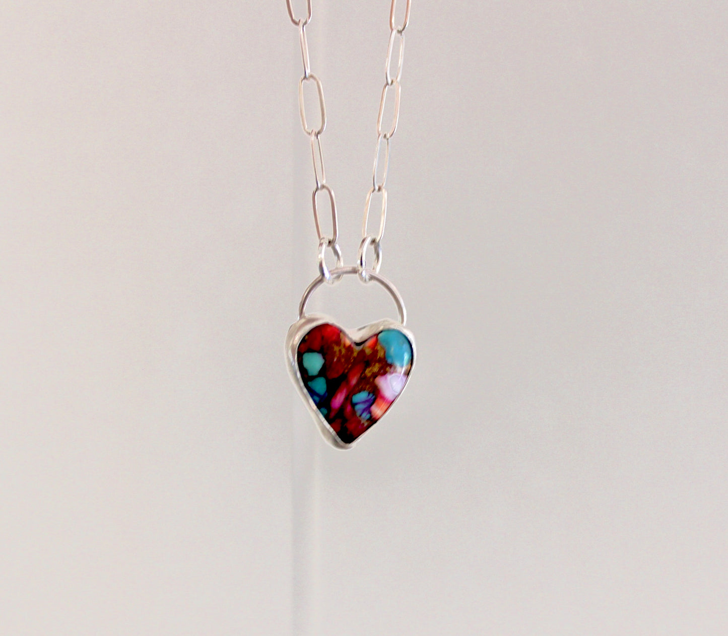 Pink Dahlia Heart Turquoise Necklace