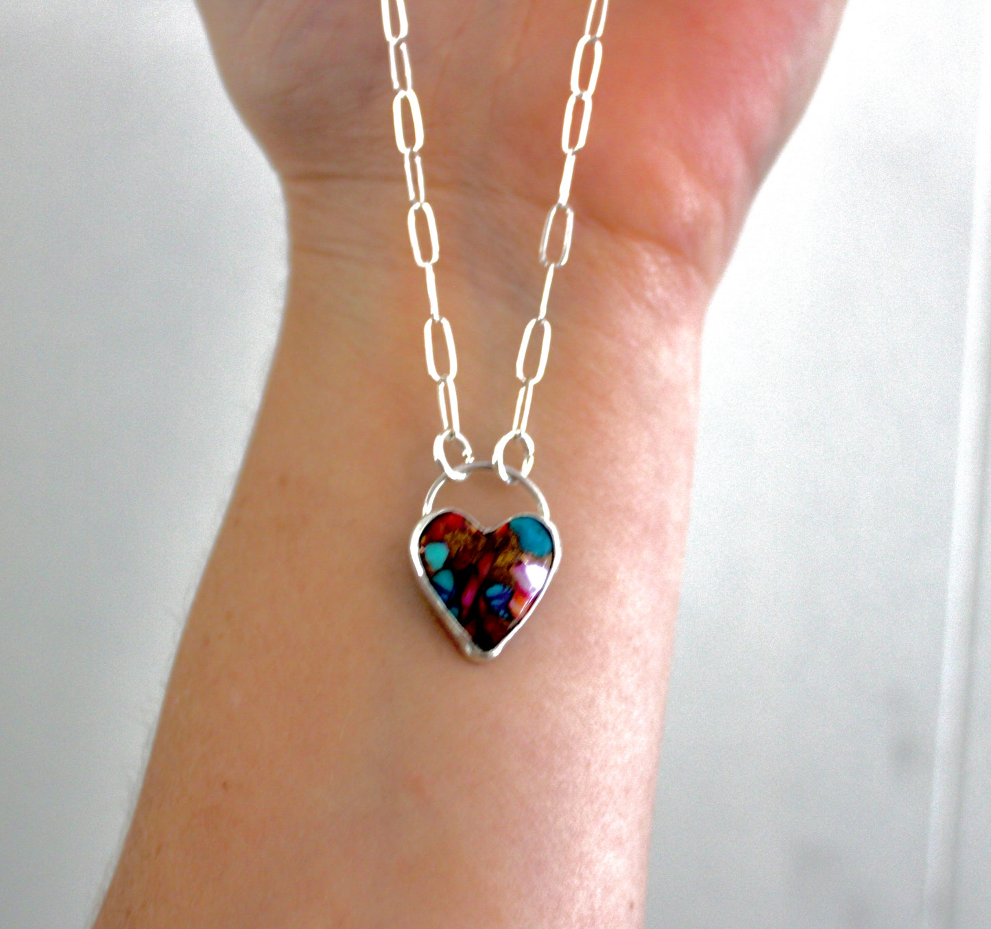 Pink Dahlia Heart Turquoise Necklace