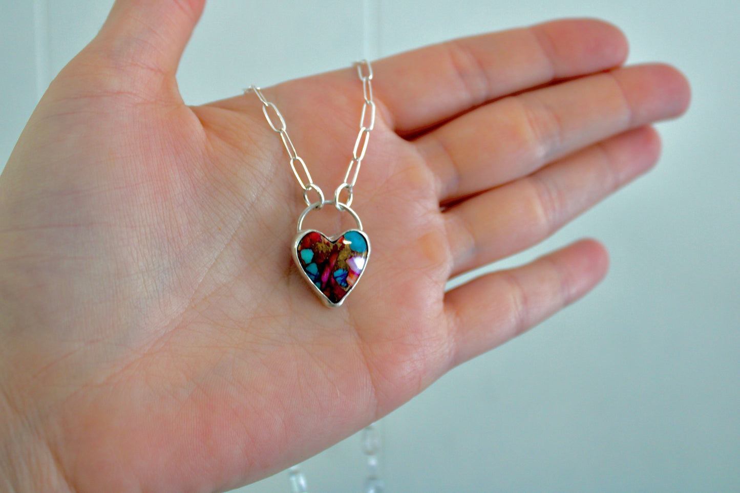 Pink Dahlia Heart Turquoise Necklace