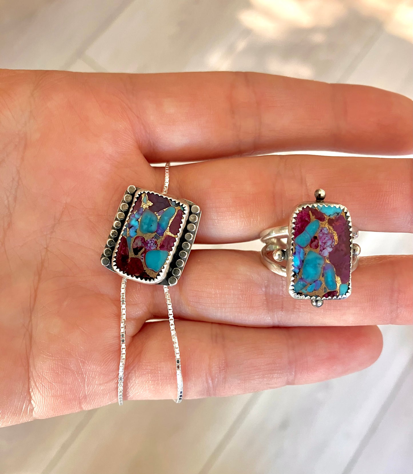 Purple Dahlia Turquoise Bolo Necklace