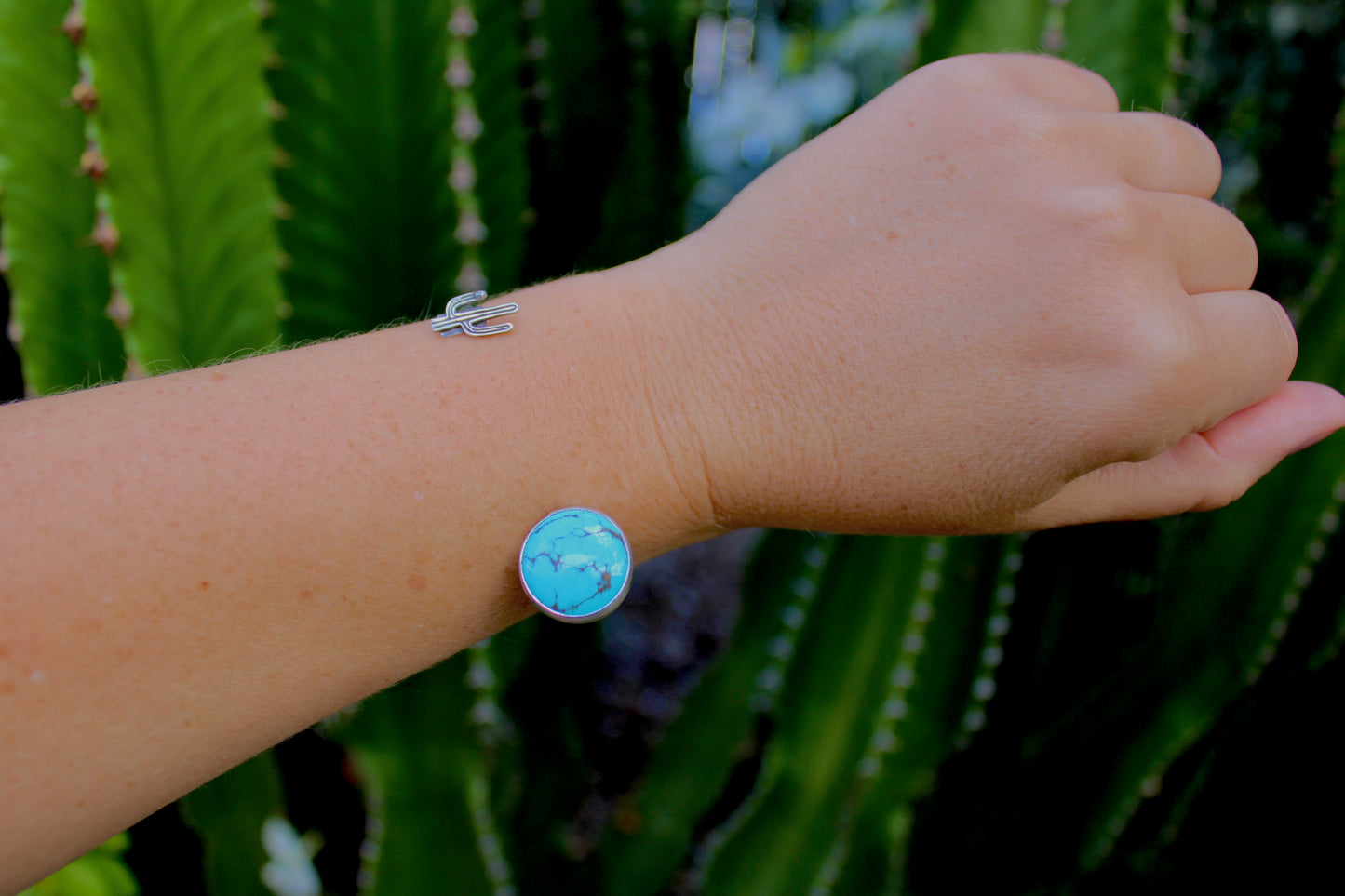 Cactus and Chilean Turquoise open Cuff