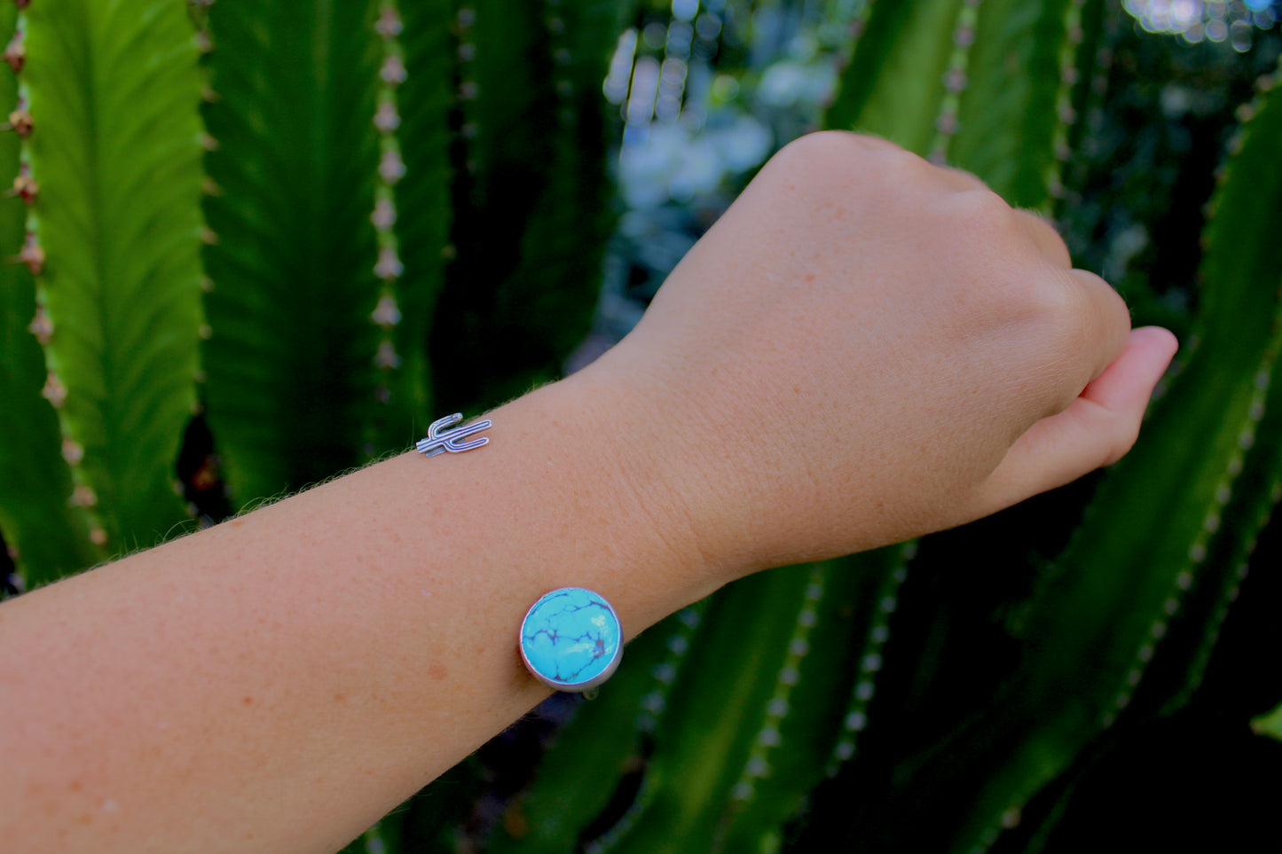 Cactus and Chilean Turquoise open Cuff