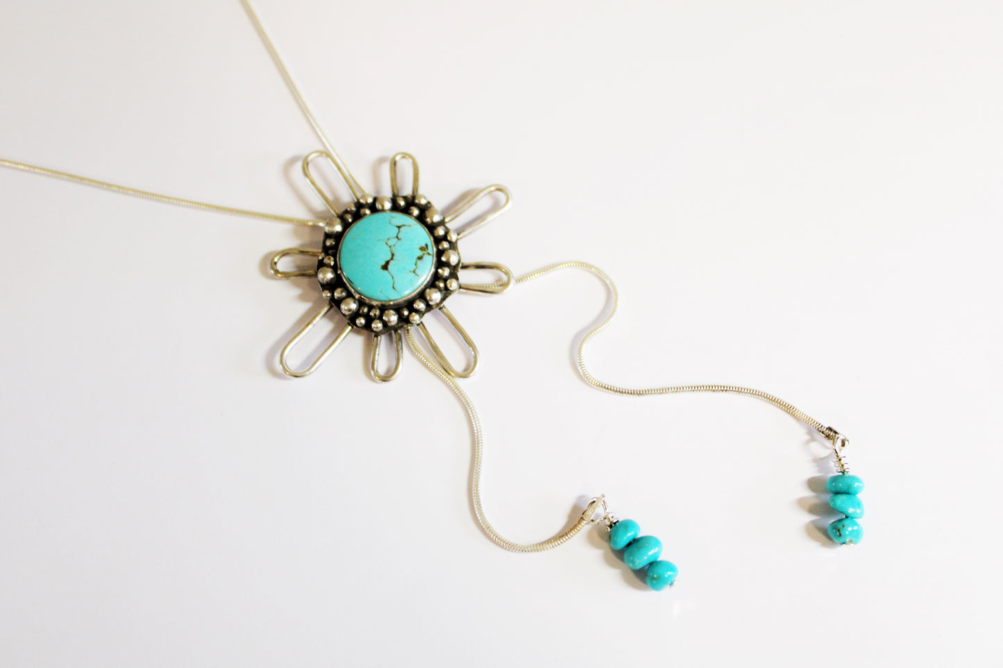 Chilean Turquoise Flower Bolo Necklace