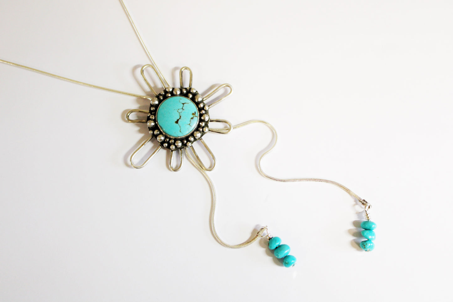 Chilean Turquoise Flower Bolo Necklace