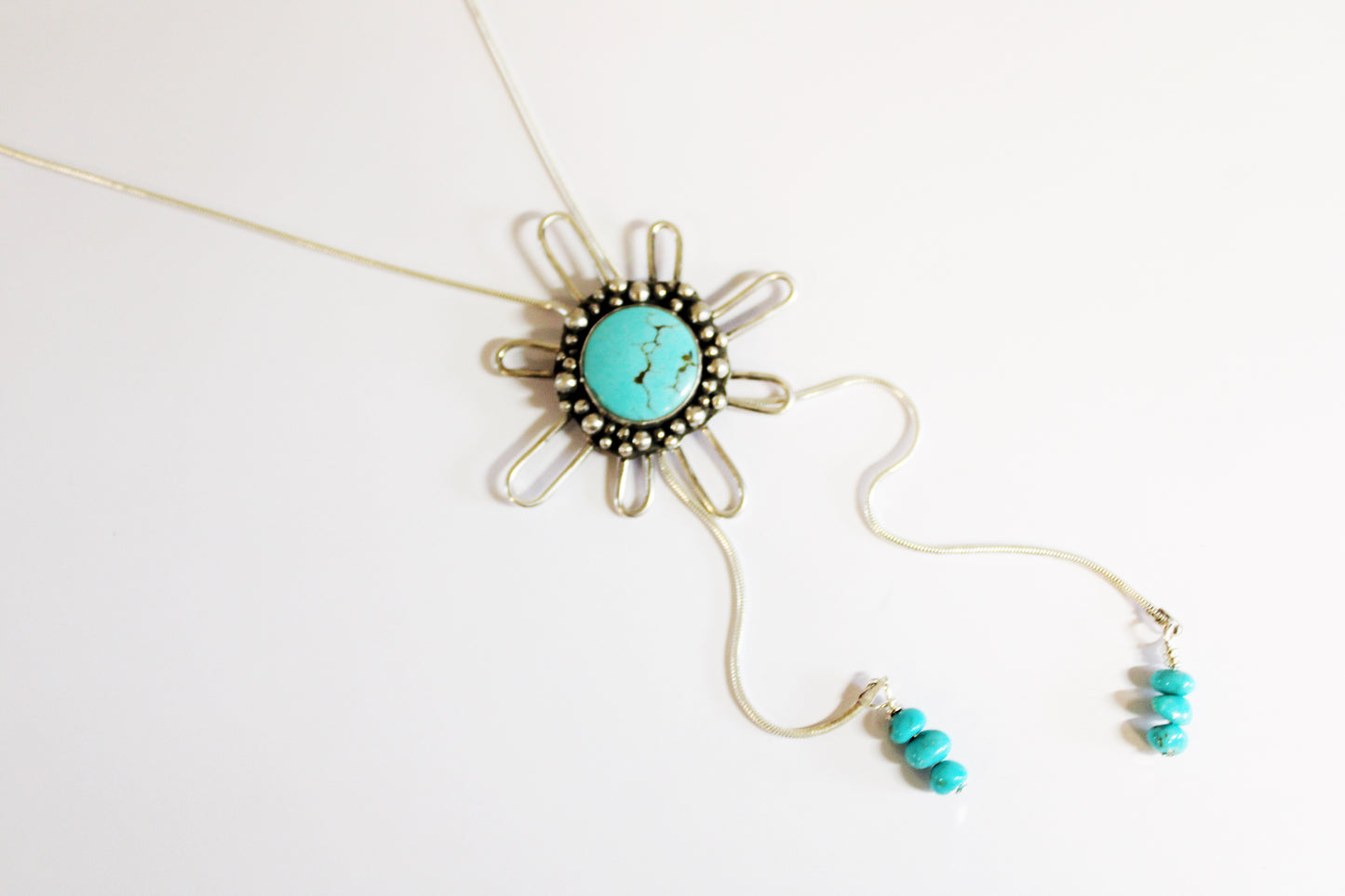 Chilean Turquoise Flower Bolo Necklace