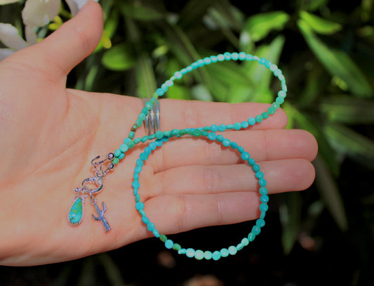 Cactus Turquoise Beaded Charm Necklace