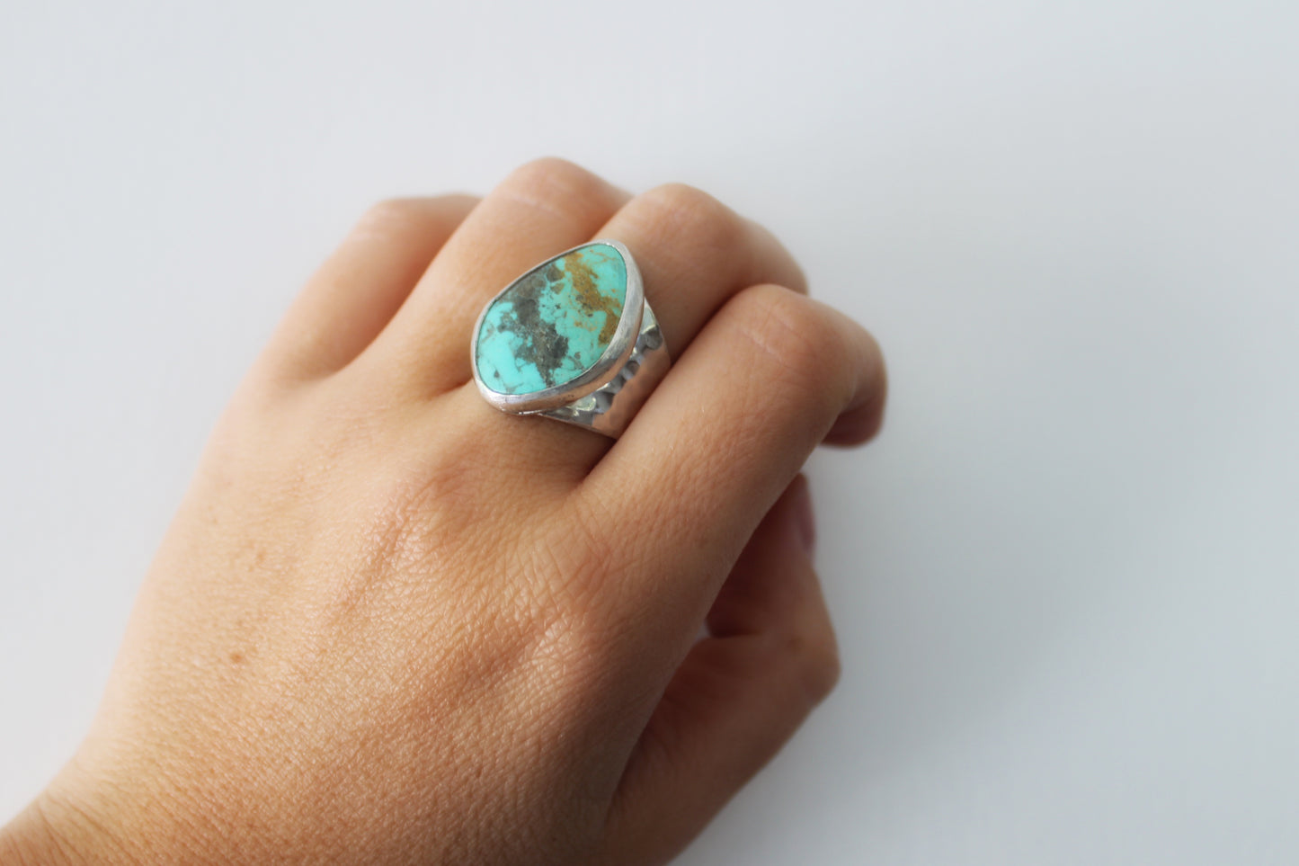 Sonoran Turquoise Hammered Ring- Size 8