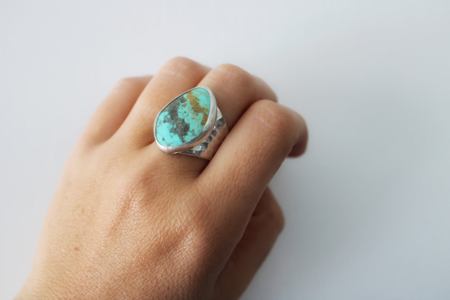 Sonoran Turquoise Hammered Ring- Size 8