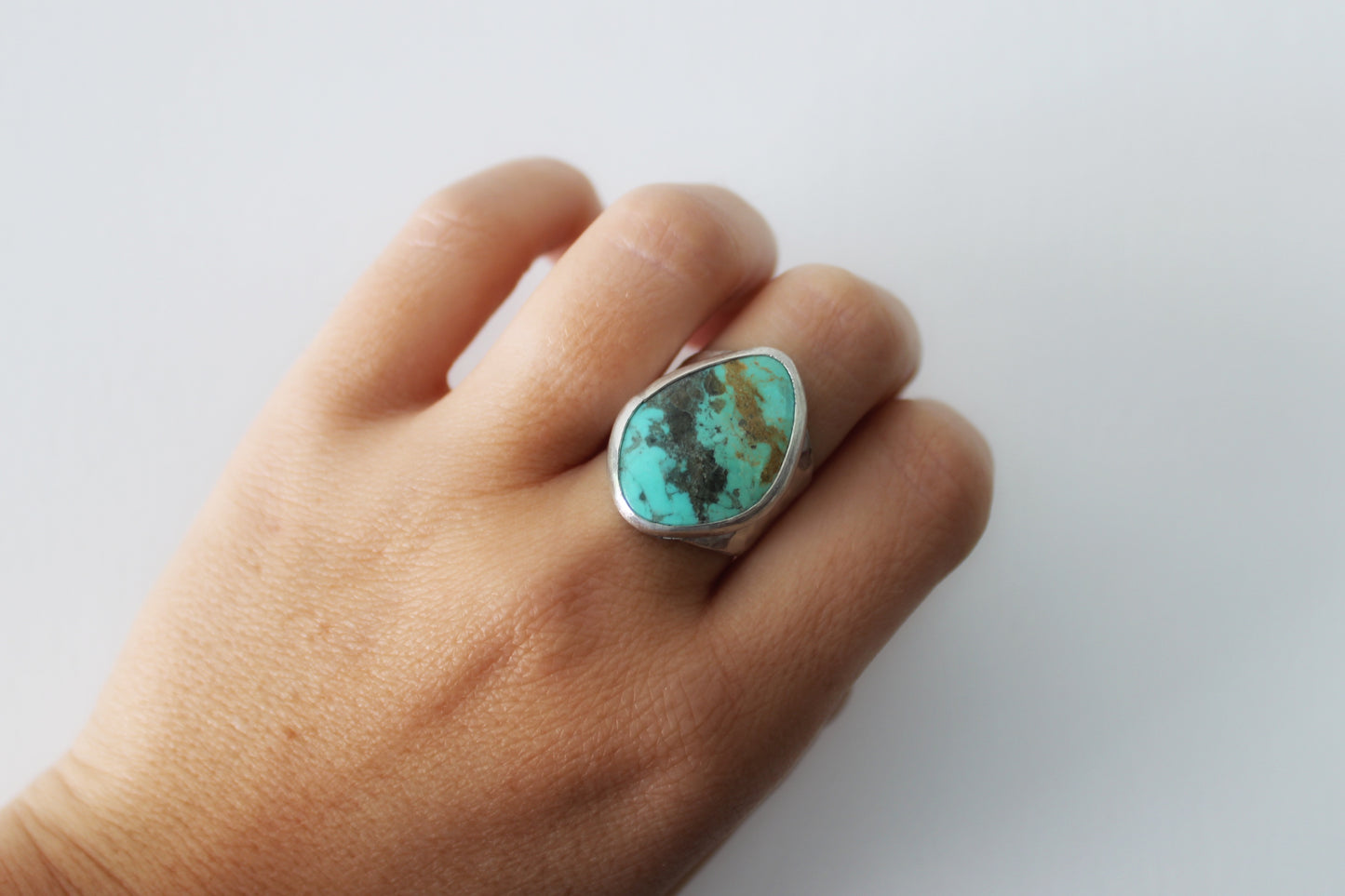 Sonoran Turquoise Hammered Ring- Size 8