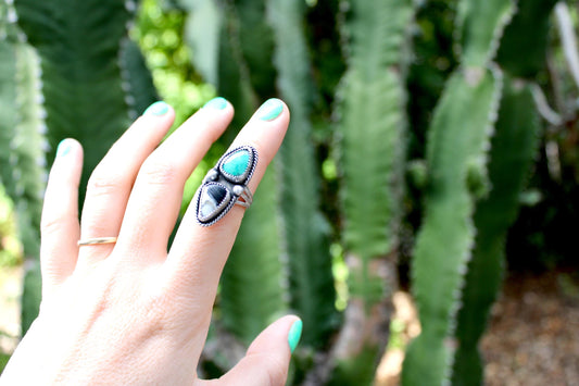 Size 6.5 -Sterling Silver double Turquoise Ring